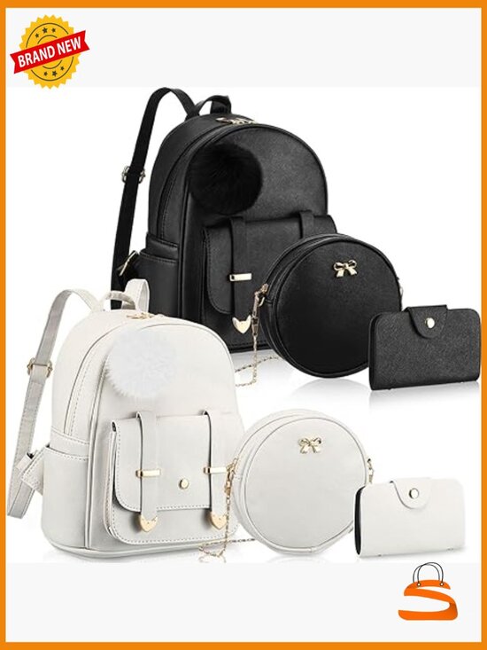 6pcs Mini PU Leather Backpack Purse Set Crossbody Wallet Set main image 5